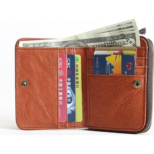 Genuine Leather Wallet For Men Male Real Cowhide Vintage Short Bifold Clutch Purse Card Holder With Zipper Coin Pocket Money Bag