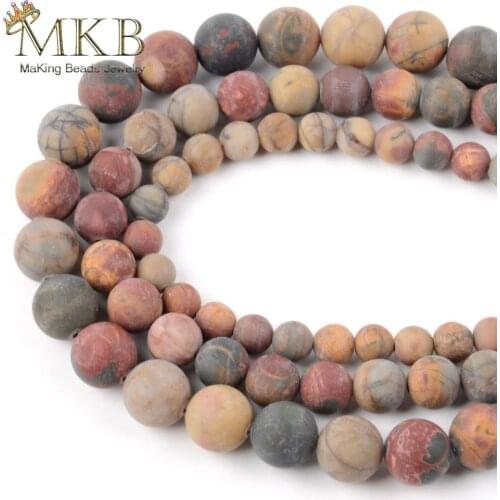 6 8 10 12mm Natural Dull Polish Matte Picasso Jaspers Stone Round Beads For Jewelry Making Accessories Wholesale Perles