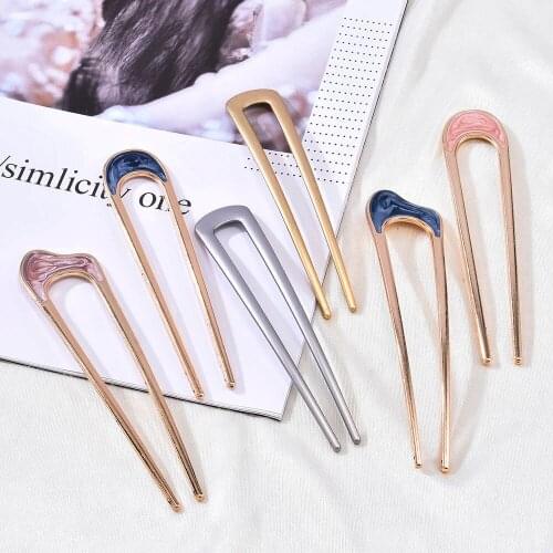 Multicolor Simple Fashion Temperament Alloy U Shape Sticks Ladies Hair Shell Paper Hairpin Tools Headwear Women Accessories