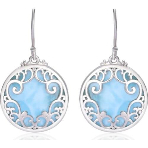 Fashion Eardrop Flower 925 Sterling Silver CZ Jewelry Gift Classic Natural Precious Larimar Earrings for Women