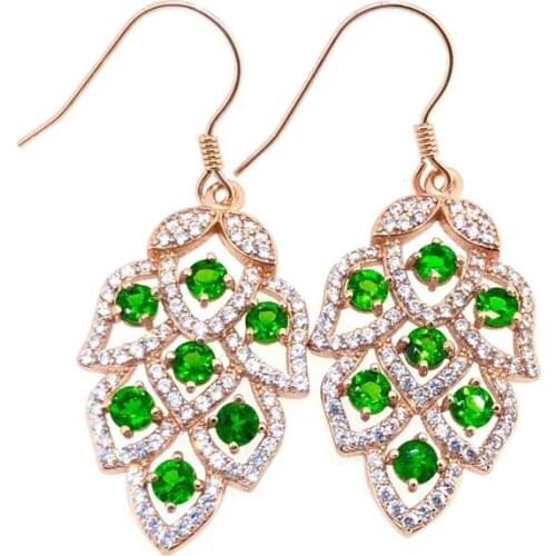 Fashion Leaf Grape S925 silver natural green diopside gem drop earrings natural gemstone earrings women party gift fine jewelry