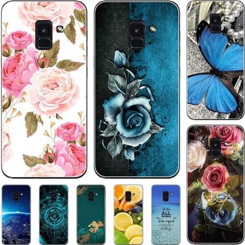 Fashion Flower Case For Samsung Galaxy A8 Plus 2018 A730F A8+ A5 2018 A530 Cover Soft Silicone Cat Printing Capa Back Coque