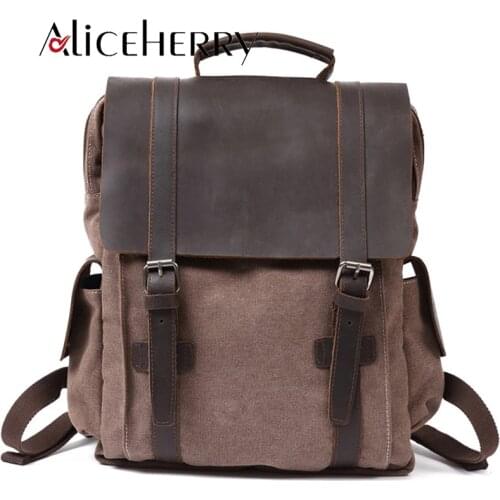Fashion Men Multifunction Backpack Retro Canvas Backpack Canvas Leather Muchilas School Bag Portable Wearproof Travel Bag