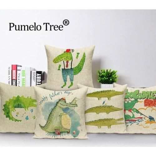 Cartoon Crocodile Cushion Covers Farmhouse Decoration Pillow Cover Flax Cushions Case Animal Sofa Car Pillows Cases 45*45Cm