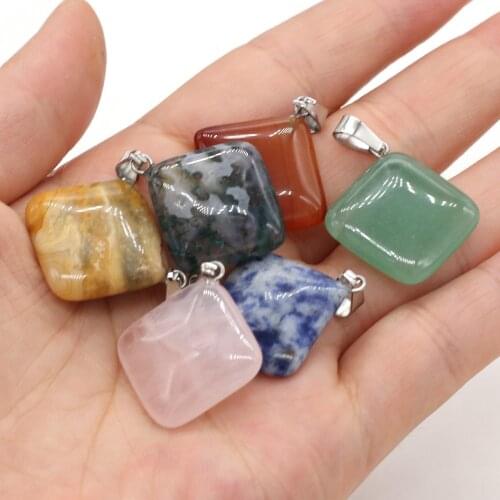 Charm Natural Semi-precious Stone Crystal Agates Pendants Square Rose Quartzs Pendant DIY Jewelry Making Necklace Gift for Women