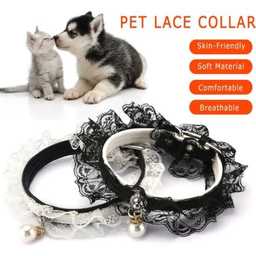 Pet Collar Cat Dog Pearl Necklace Black and White Lace Collar Puppy Wedding Dress Collar Small Dog Safe Leash Accessories