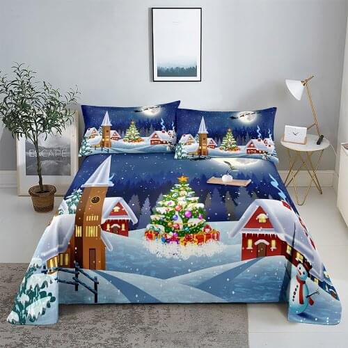 Snow House Bedding Sheet Home Digital Printing Polyester Bed Flat Sheet With Pillowcase Print Bed Sheet