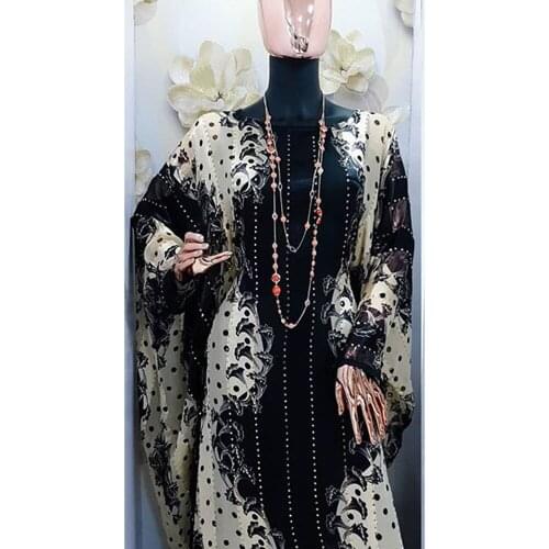 Casual African Dresses For Women Autumn Bat Sleeve New Design Pattern Print Diamonds Loose Maxi Dress Islam Clothing Elegant