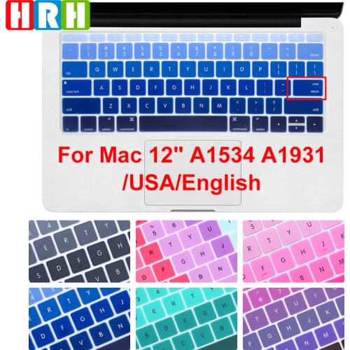 HRH Ombre Rainbow Keyboard Cover Silicone Skin for Macbook New Pro 13" A1708 (2016 Version No Touch Bar) and for Mac 12 A1534
