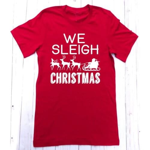 We Sleigh Christmas Vintage T-Shirt Funny Causal O-Neck Red Clothing Tee Merry Christmas Car Slogan Aesthetic Tops Camisetas