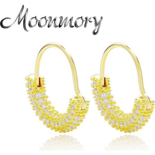 Moonmory 925 Sterling Silver Full White Zircon Stone Hoop Huggies Earring For Women Luxury Female Crystal Bijoux Brincos Jewelry