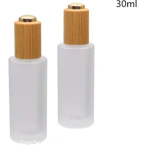 20 units 30ML Essential oil Glass Bottles With Bamboo Press Cover Lid Frosted Glass Lotion Essence Oil Press Bottle With Bamboo