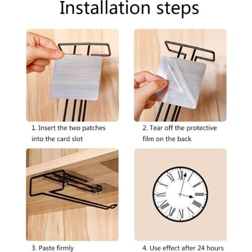 T21D Wine Glass Rack Stand Paper Roll Holder Glasses Stemware Shelf Tissue Under Cabinet Self Adhesive Cup Hanging Tool