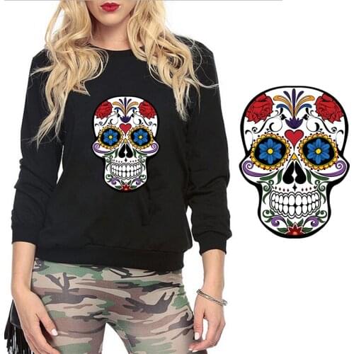 Calavera Skull Mexican Heat Transfer Patch Sticker Iron On Transfer for Clothes T-shirts 2018 New Thermal Patches Wholesale