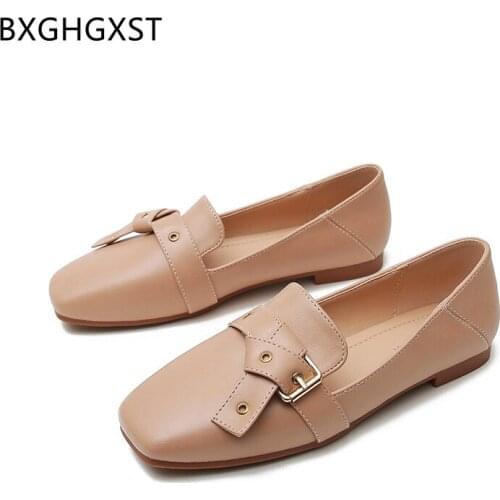 Slip on Shoes for Women 2021 Square Toe Designer Flats Shoes Women Black Loafers Women Casual Boat Shoes Belt Buckle Chaussure