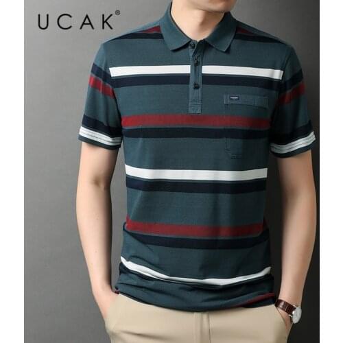 UCAK Brand Classic Turn-down Collar Cotton T Shirt Men Clothes Summer New Fashion Tops Streetwear Casual Soft Tshirt Homme U5476