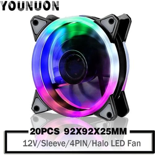 20 Pieces 92mm LED Fan 92x92x25mm DC 12V Led Fan CPU GPU Computer Case Cooling Cooler Fan 4PIN Temperature Control