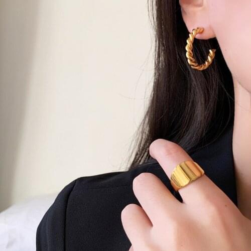 YUN RUO Fashion Personality Gold Oval Ring Finger Ring Yellow Gold Woman Gift Titanium Steel Stainless Steel Jewelry Never Fade