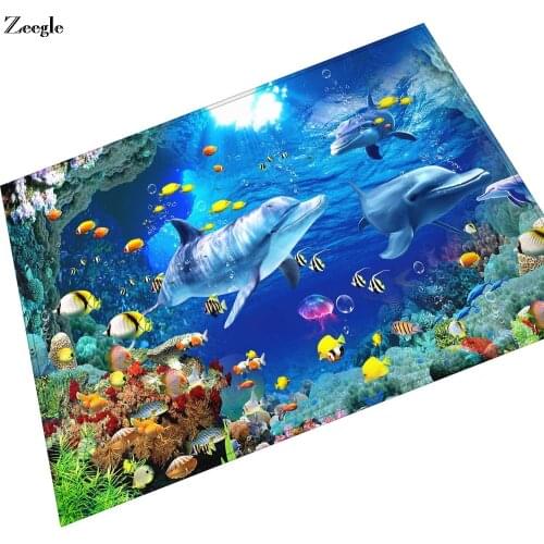 Zeegle Rugs and Carpets for Home Living Room Anti Slip Hallway Floor Rug Bedside Catpet Mat 3D Underwater World Printed Carpet