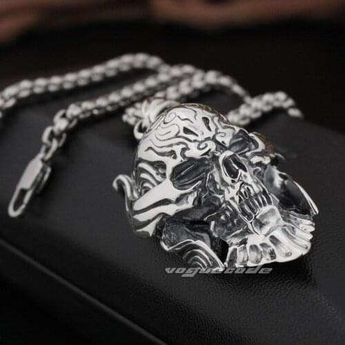925 Sterling Silver Big king Vampire Demon Skull Mens Biker Rock Punk Pendant 8Q001
