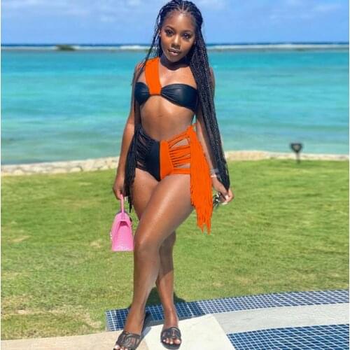 2021 Sexy Womens Swimsuit Contrast Color Two Pieces Bikini Set One Shoulder Hollow Swimwear Summer Bathing Suit Beachwear