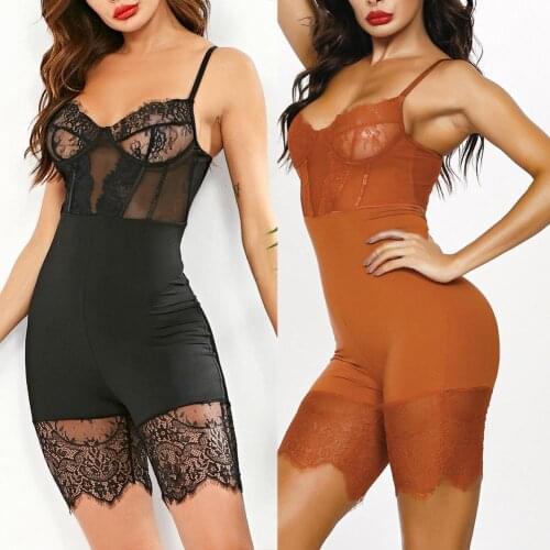 Women Ladies Set Sexy Mesh Lace Jumpsuit Strappy Sleeveless Short Bodycon Playsuit High Waist Slim Solid Color Playsuits 2020