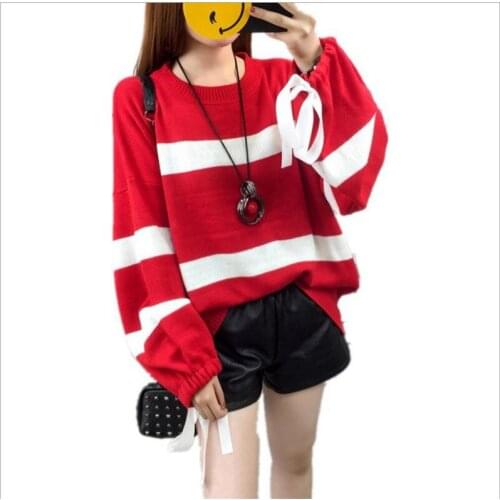 Women Winter Sweater And Pullovers 2018 New Sweet Lace-UP Women Knitted Sweater O-Neck Puff Sleeve Thicken Knitwear Mujer Q948