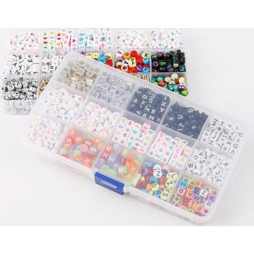 1000 Pcs/Set Alphabet Letters Puzzle Beads Toys DIY Mixed Acrylic Colorful Beads Game with Acrylic Box