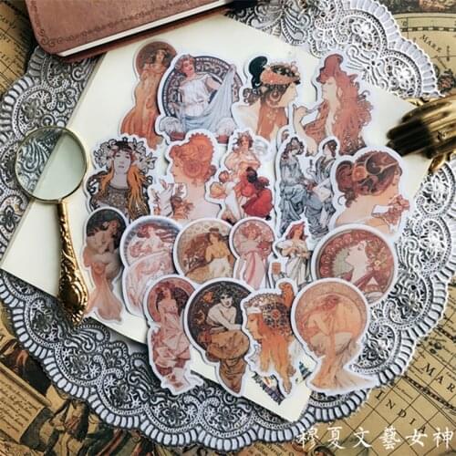 19PCS vintage stickers Mu Xia literary goddess characters series DIY scrapbooking album journal happy plan decorative stickers
