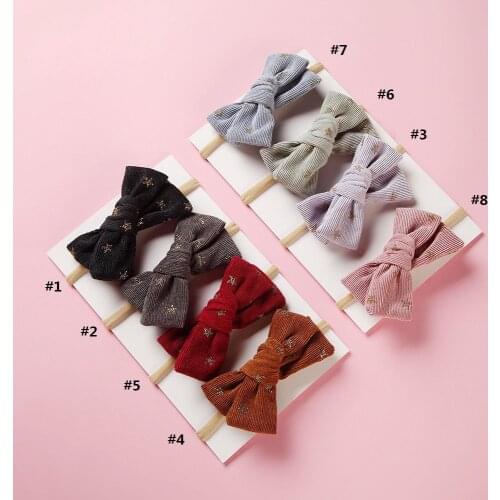 36pc/lot New Corduroy Bow Headband or Hair Clips,Girls Fabric Bow Headwear Hairpins Cute Star Printed headdress Hair Accessories