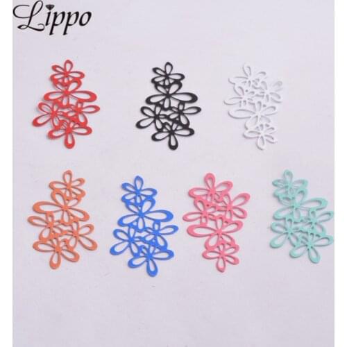 50pcs AB2343 35mm*16mm Filigree Charms Metal Flower Hollow Pendants Connectors