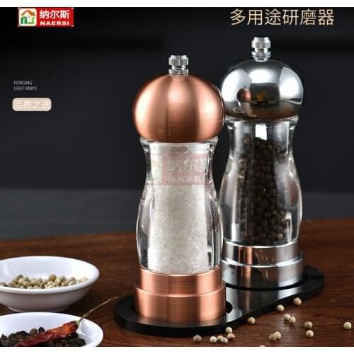 Acrylic cylindrical grinder transparent pepper grinder salt grinding ceramic core multi purpose seasoning bottle kitchen tool