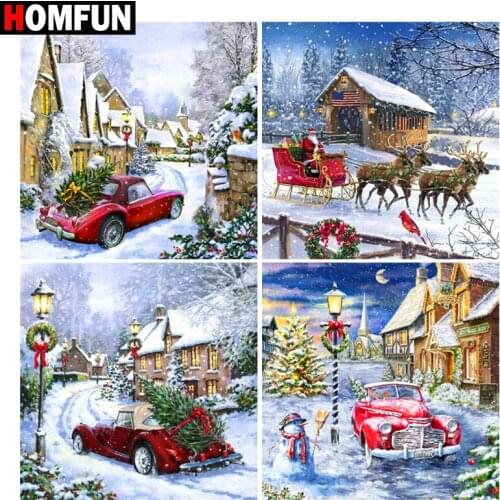 HOMFUN Diy 5d Diamond Painting "Christmas landscape" Cross Stitch Square Round Diamond Embroidery Handwork Rhinestone Art