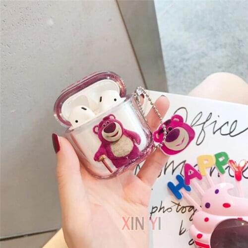 Quicksand For Apple Airpods 1 2 Pro 3 Earphone Case Glitter Cartoon Bear PC Hard Headset Cover Accessories with Lanyards