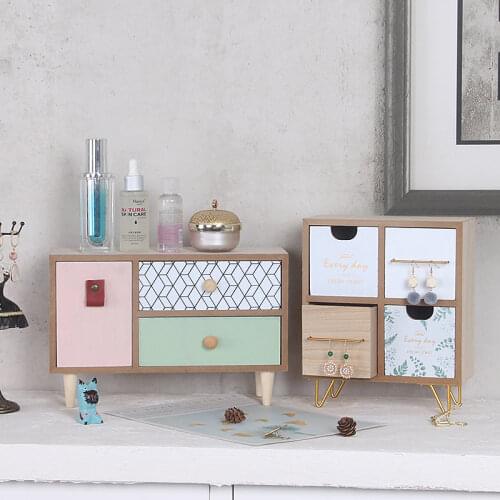 Wooden Drawer Desktop Jewelry Storage Cabinet Multifunction Little Home Office Desktop Drawer Organizer Cosmetic Storage Box WF