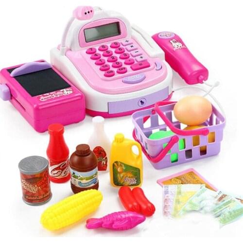Baby Pretend Play Toys Mini Simulation Supermarket Cashier Cash Register Counter Foods Kids Role Play Game DIY Gifts for Kids
