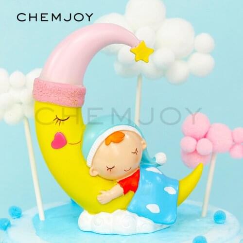 Baby Shower Cake Topper Pink Blue Baby Sleeping Over Moon Baby Boy Girl Birthday Cake Toppers Gender Reveal Baby Shower Decor