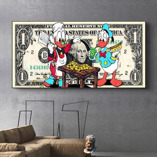 Disney Donald Duck Money Canvas Painting Dollar Money Street Graffiti Art Posters and Prints Wall Art Picture for Kid Home Decor