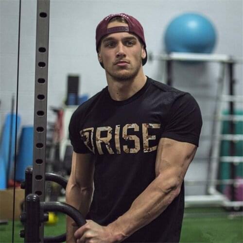 Rise Printing Cotton Brand Men T Shirt Gym Bodybuilding Slim Clothing Black Red Blue Short Sleeve Male Casual Tee Short
