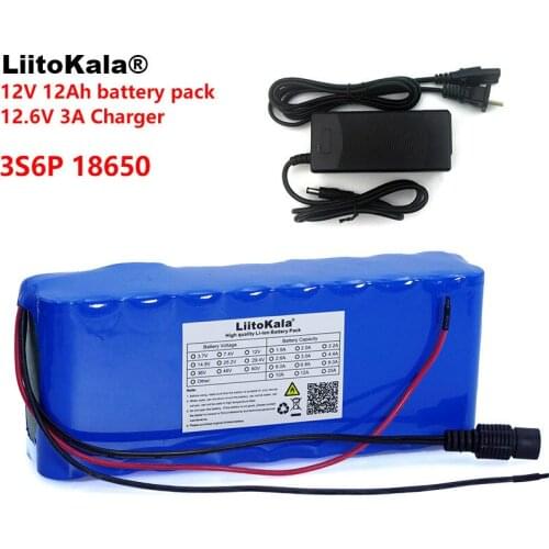 LiitoKala 12v 12A 18650 Lithium Battery 12000 mAh Capacity Lithium Battery Including Protective Plate + 12.6v 3A Charger