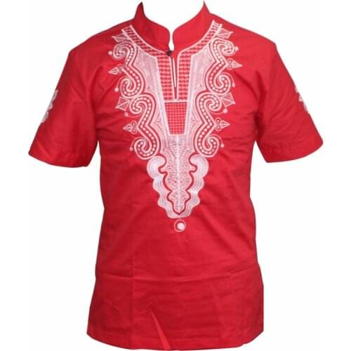 Mr Hunkle Mens Smart Casual Tops Embroidery African Vintage Stand Neck Short Sleeve Shirts Fashion Top Tees for Men