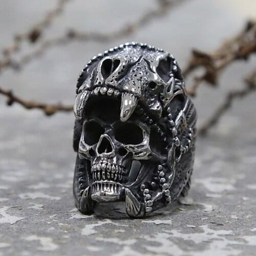 Retro Heavy Stainless Steel Skull Dinosaur Head Rings For Mens Punk Lndian Jaguar Warrior Skull Mens Ring Fashion Jewelry Gift