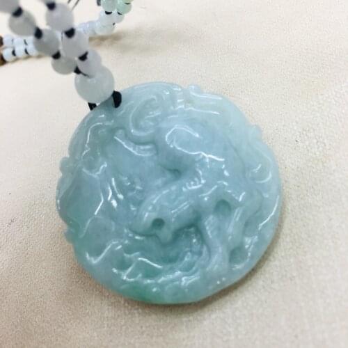 Pure natural Emerald jade hand-carved light green tiger zodiac pendant three-color jade bead necklace sweater chain