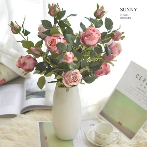 Single Branch Artificial Rose Silk Flowers 2 heads Bulgarian Rose Fake Flowers Bouquet Home Party Wedding Room DIY Decoration