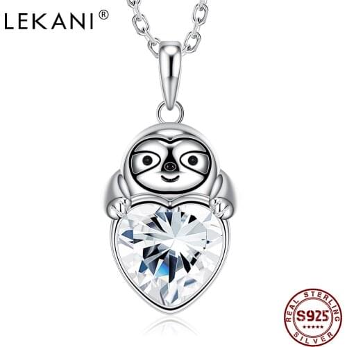 LEKANI Sloth Necklace For Women Cubic Zirconia Setting S925 Sterling Silver Pendent Necklaces Anniversary Jewelry New Recomment