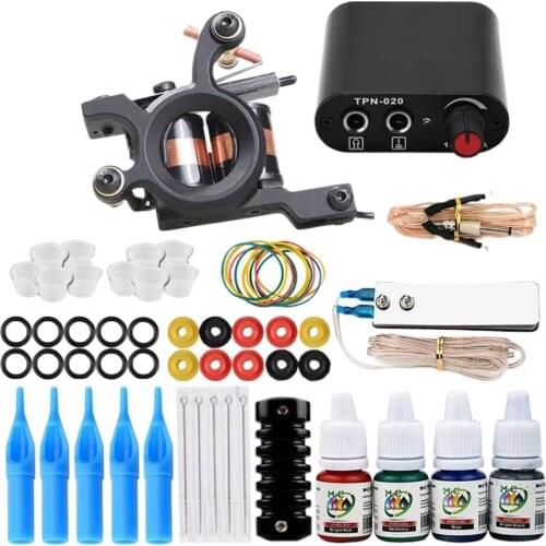 Complete Tattoo Kit Color Inks Coil Tattoo Machine Foot Pedal Needles Tattoo Supplies for Tattoo Artists EU Plug
