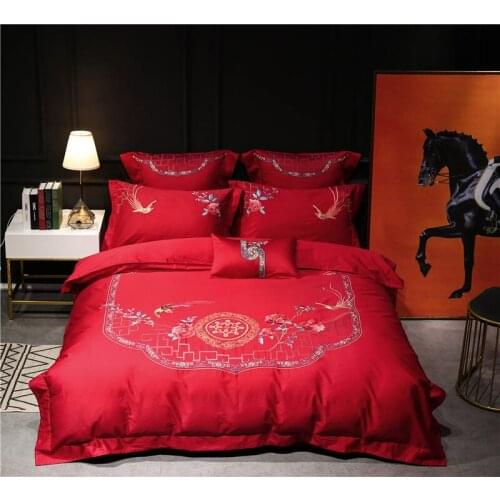 Embroidery Wedding luxury Egyptian velvet cotton satin large 4/6 bedding bed linen down quilt pillowcase