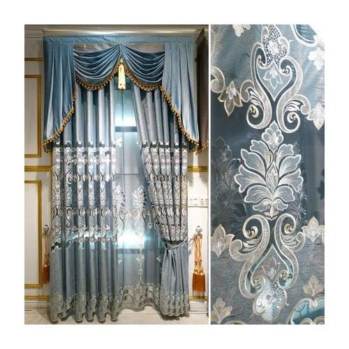 Luxury European curtain living room high grade atmosphere new popular flannel hollow embroidery floor curtain customization