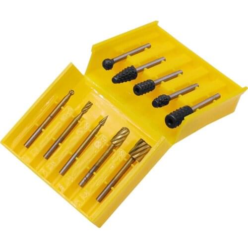 10pcs/set HSS Rotary Milling Rotary File Cutter Resin Wood Carving Carved Knife Cutter Tools Accessories with Storage Box