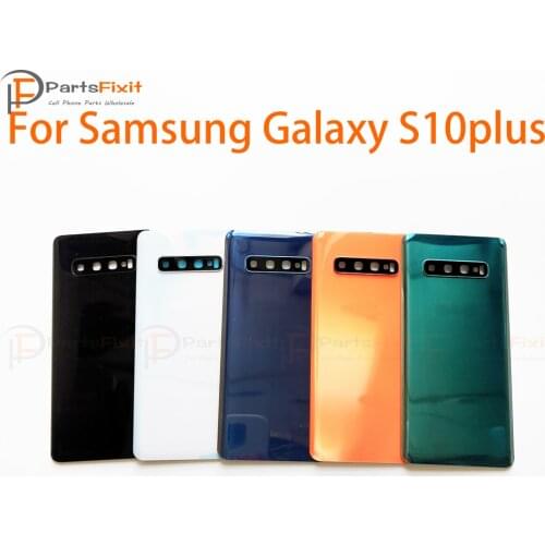 S10+ Rear Housing Battery Door with Camera Lens for Samsung Galaxy S10 Plus S10plus Back Glass with Adhesive and Camera Lens